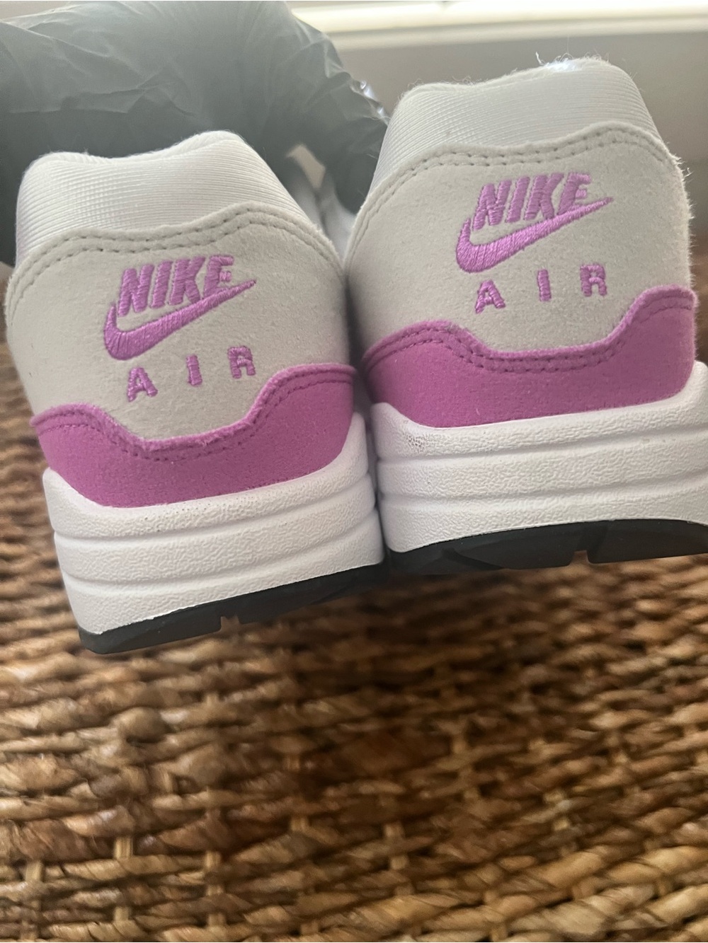 Nike Women’s White and Pink Air Max 1 Sneakers - Picture 4 of 7
